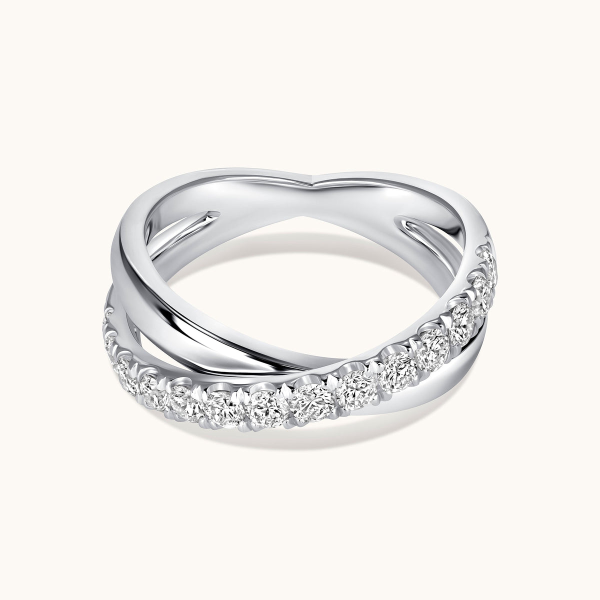 Round Diamond Crossover Halfway Ring