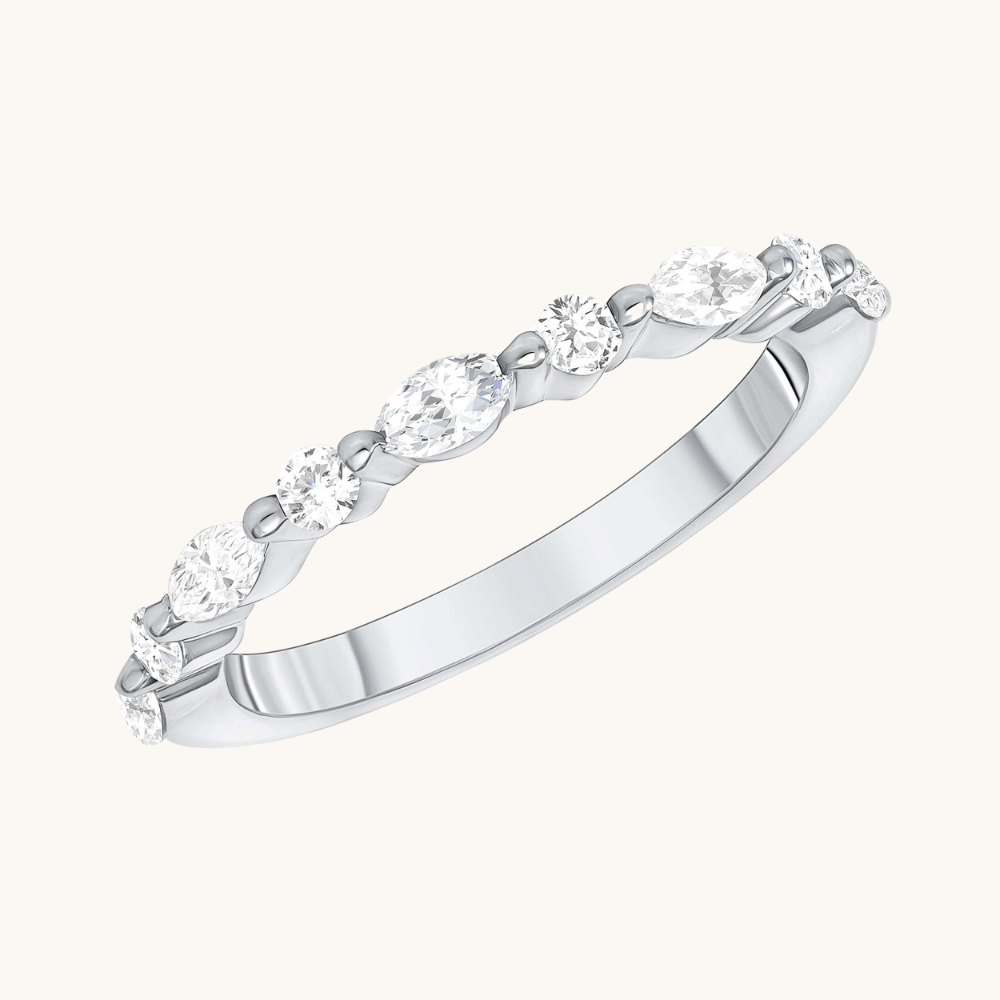 Round + Marquise Diamond Shared Prong Band - Happy Jewelers Fine Jewelry Lifetime Warranty
