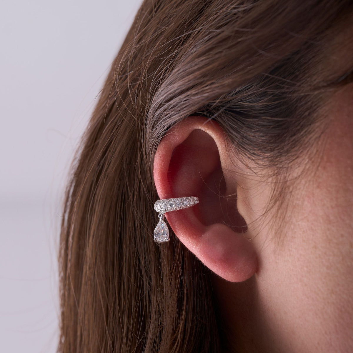 Dangling Pear Diamond Ear Cuff