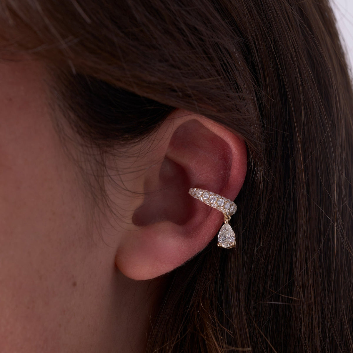Dangling Pear Diamond Ear Cuff