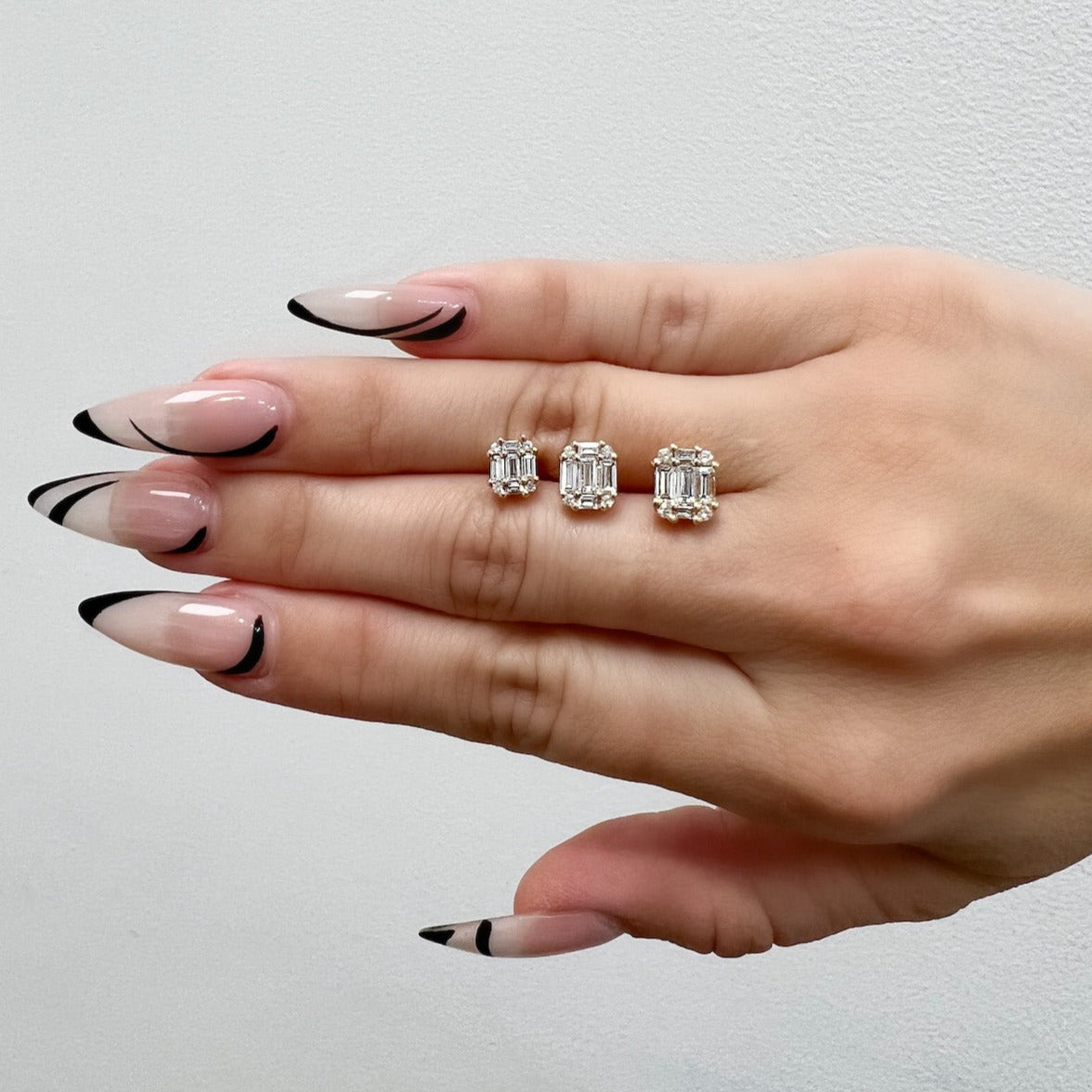 Baguette Stud Illusion Earrings