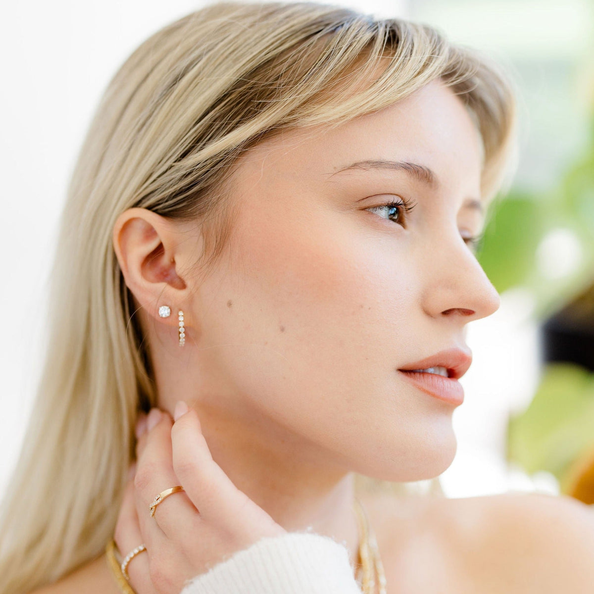 Shared Prong Mini Diamond Hoop Earrings