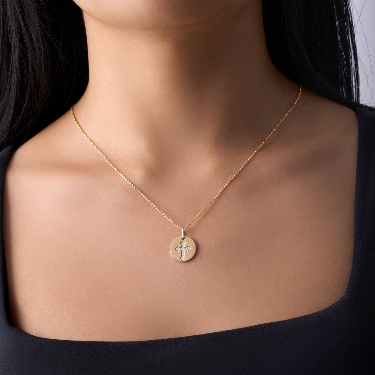 Diamond Coin Cross Pendant