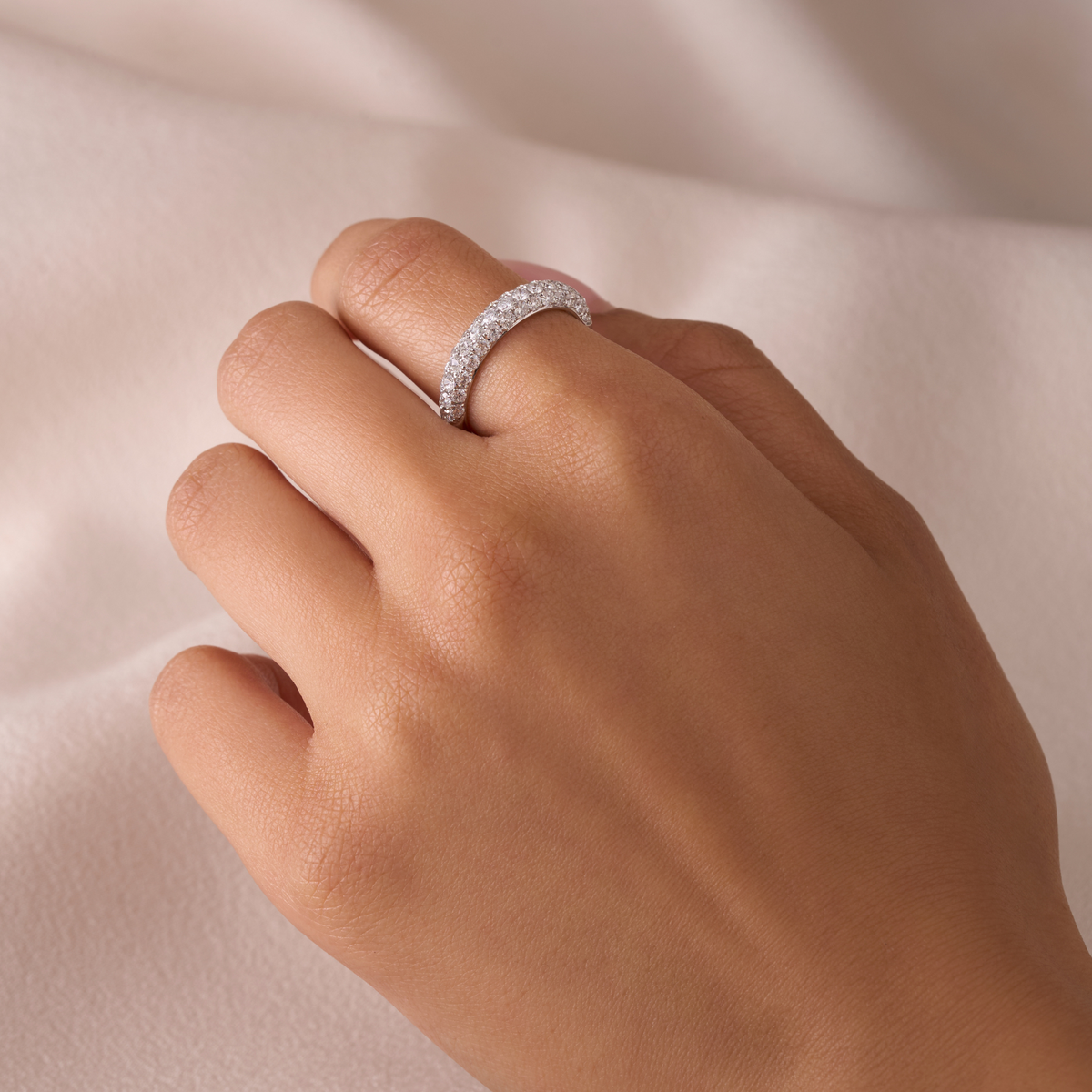 Three Row Pave Diamond Halfway Band