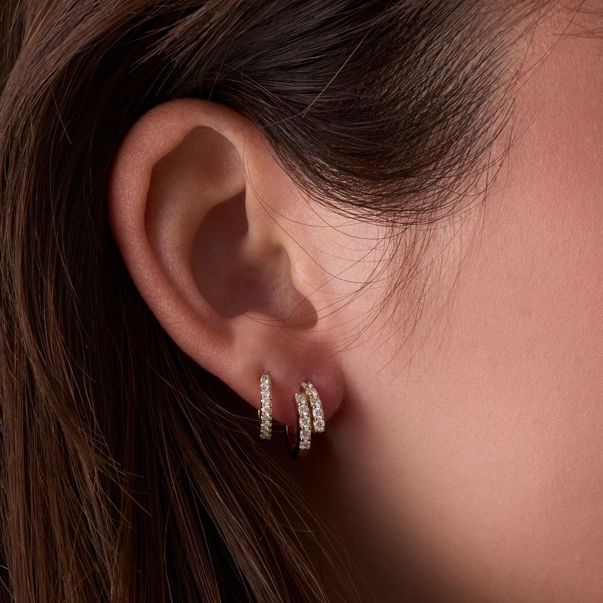 Diamond Double Row Huggie Hoops