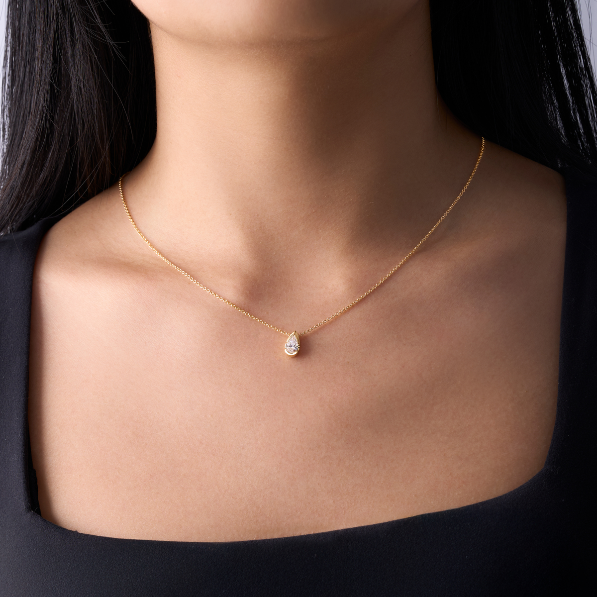 Bezel Pear Lab Diamond Solitaire Pendant