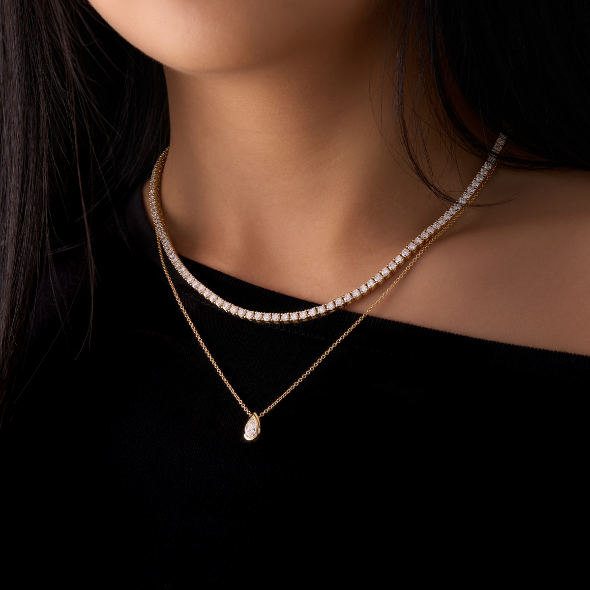 Bezel Pear Lab Diamond Solitaire Pendant